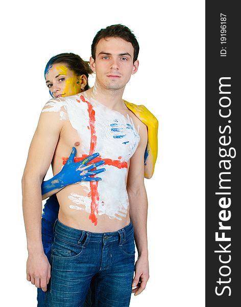 Young man and woman covered with paint. Young man and woman covered with paint