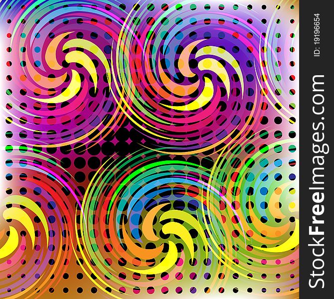 Colorful background with halftone and swirl elements