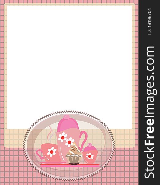 Pink frame with tea set