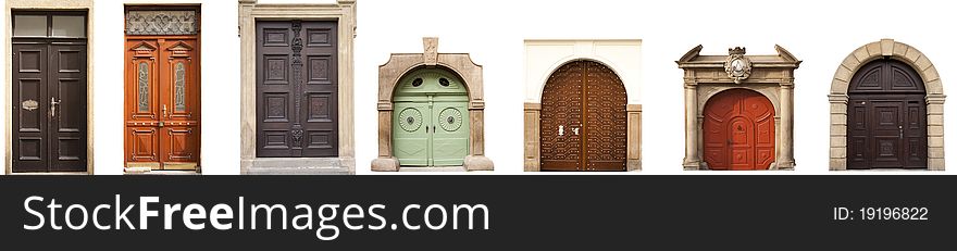 Antique doors, history of the city, the doors on a white background