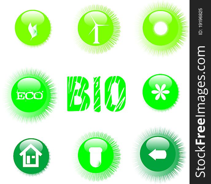 Set of ecology symbol icon green button. Set of ecology symbol icon green button
