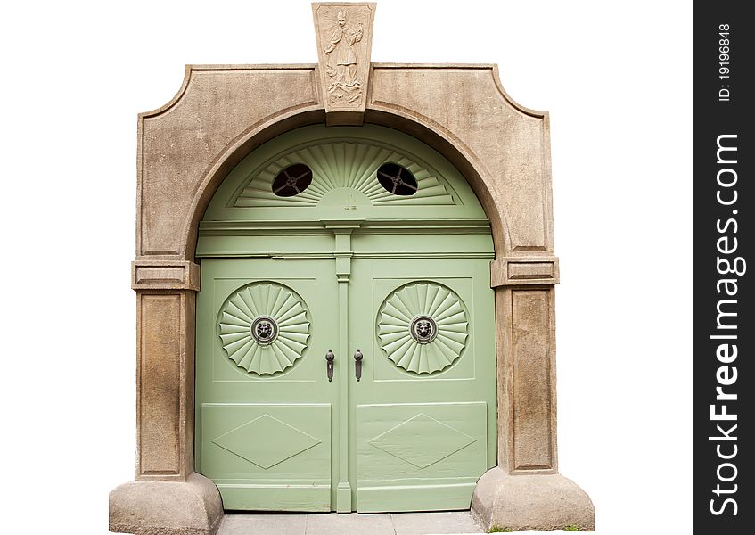 Antique doors, history of the city, the doors on a white background