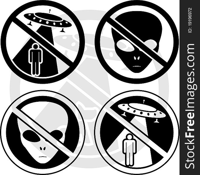 Set of UFO warning signs. stencils. vector illustration