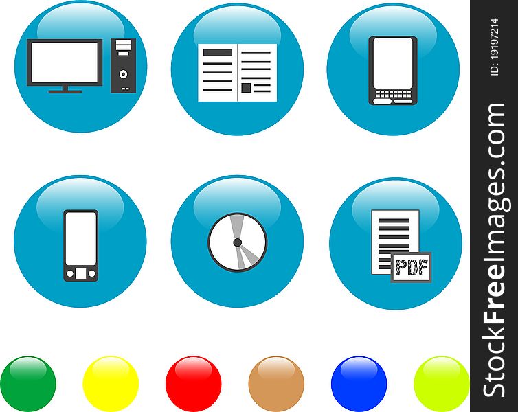 Set of Home electronics and equipment shiny blue icons. Set of Home electronics and equipment shiny blue icons