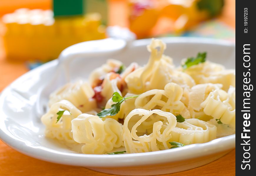 Animal shaped pasta for kids. Shot for a story on  baby foods.