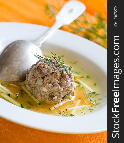 Soup with meatball and  vegetables