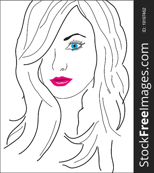 An abstract girl's face with color eyes and lips