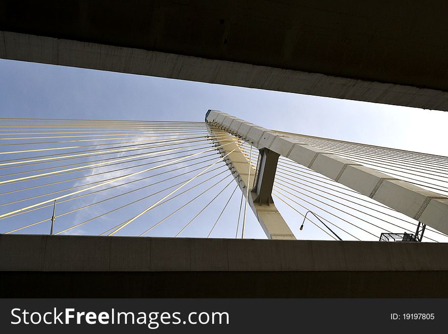 Cityscape. Cable-stayed bridge.