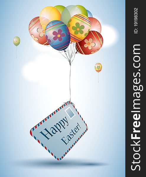 Colorful Easter Egg style Balloons with postcard