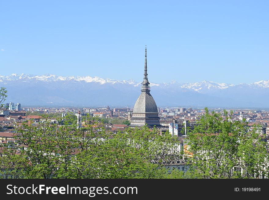 Sight of Mole Antonelliana in Turin from Monte dei Cappuccini. Sight of Mole Antonelliana in Turin from Monte dei Cappuccini