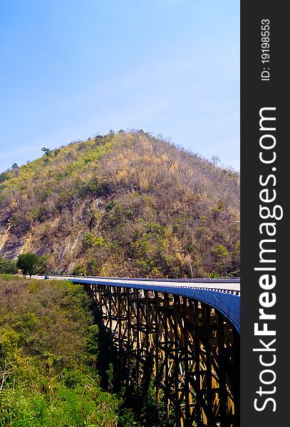 Bridge pass over valley in sunshine