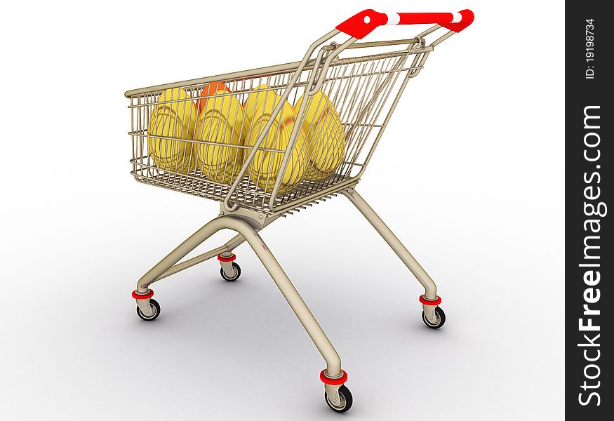 The shopping cart with easter egg of gold isolated