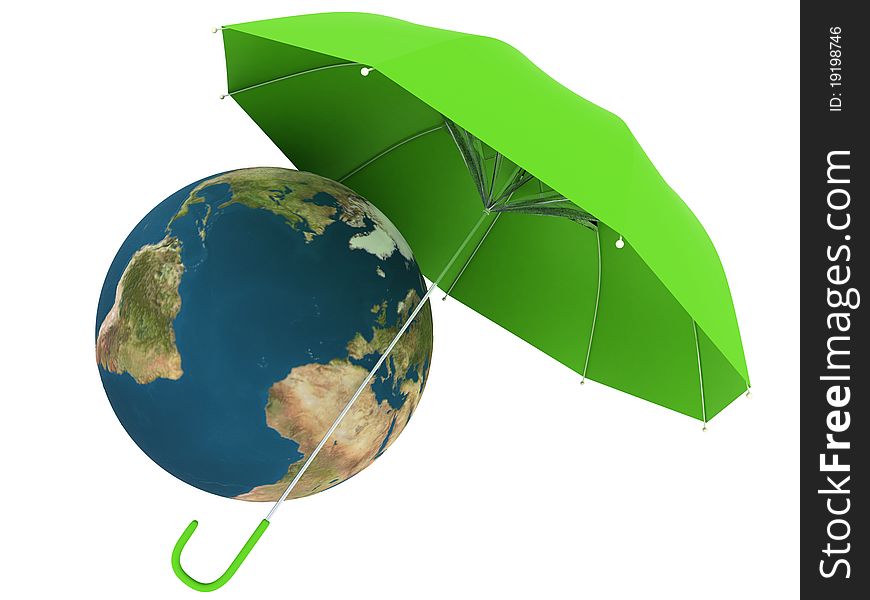 Planet Earth under defense green umbrella