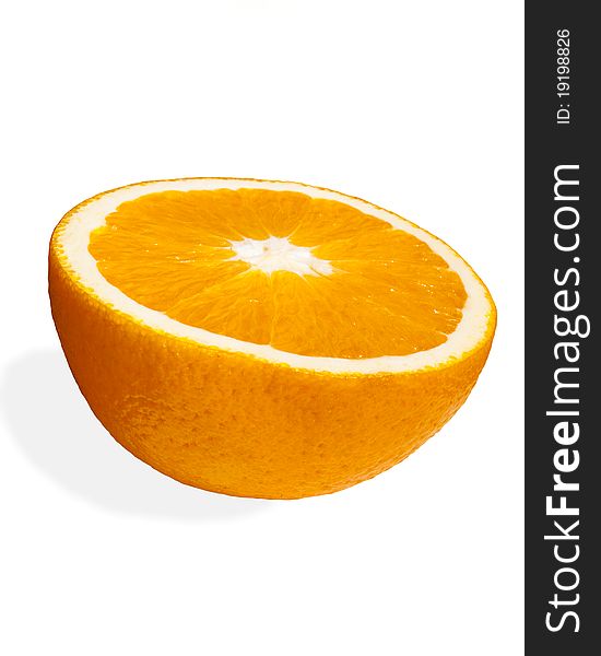 Half an orange on a white background