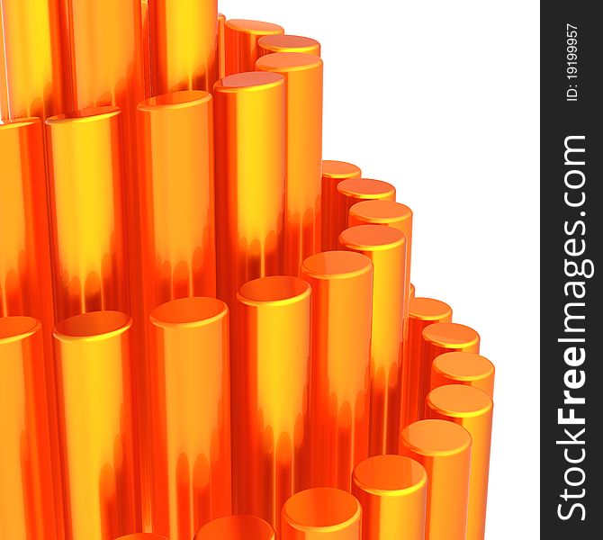 Abstract background with shiny orange cylinders arranged as spiral stairs. This is a detailed three-dimensional 3D render. Isolated on white background. Abstract background with shiny orange cylinders arranged as spiral stairs. This is a detailed three-dimensional 3D render. Isolated on white background