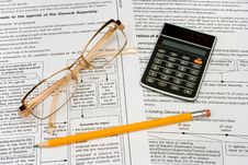 Glasses, Pencil And Calculator Stock Photo Glasses, Pencil And Calculator Stock Photo