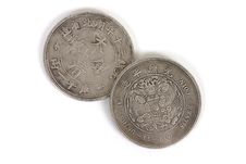 Old Chinese Coins Isolated Over White Stock Photo
