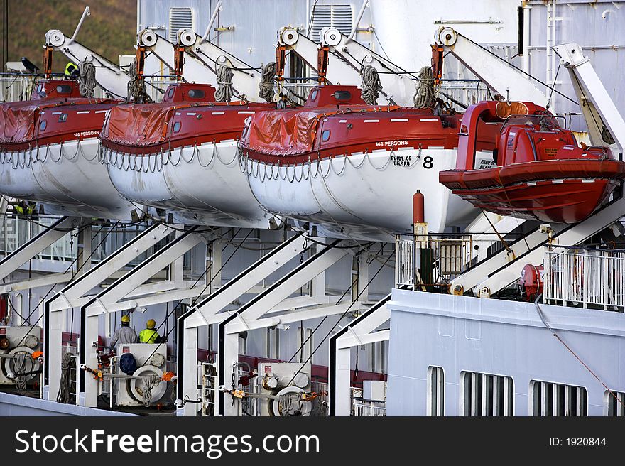 Lifeboats on deck of liner