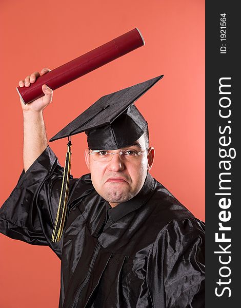 Graduation an funny man on rose background. Graduation an funny man on rose background