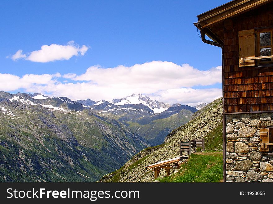 Nice mountain Lodge in the summertime – outdoor. Nice mountain Lodge in the summertime – outdoor
