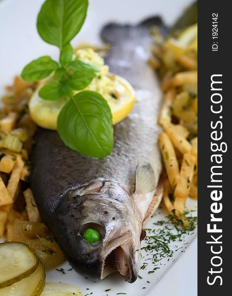 Oven trout with chips fries