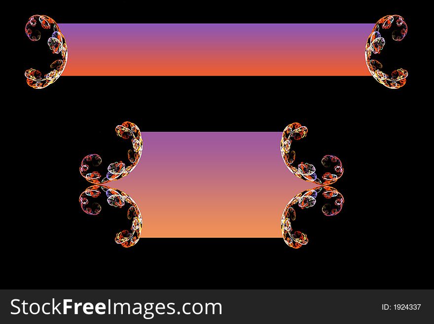 Two rectangle peach, purple  and pink colored banners with fractal design elements. Two rectangle peach, purple  and pink colored banners with fractal design elements.