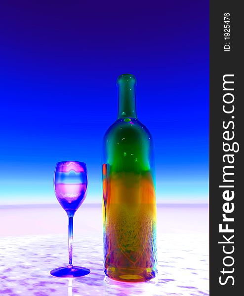 Computer generation of a bottle and glass on a frost. Computer generation of a bottle and glass on a frost