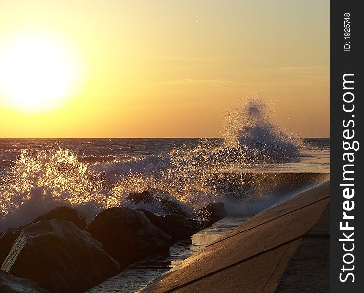 Powerful waves crashing on the pier. Powerful waves crashing on the pier