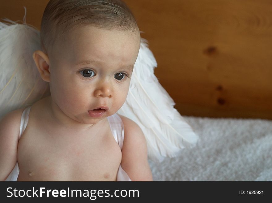 Image of baby wearing angel wings. Image of baby wearing angel wings