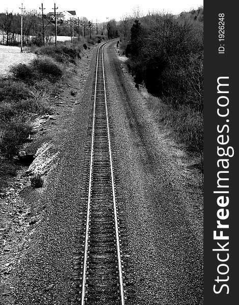 Black and White image of country railroad tracks. Black and White image of country railroad tracks.