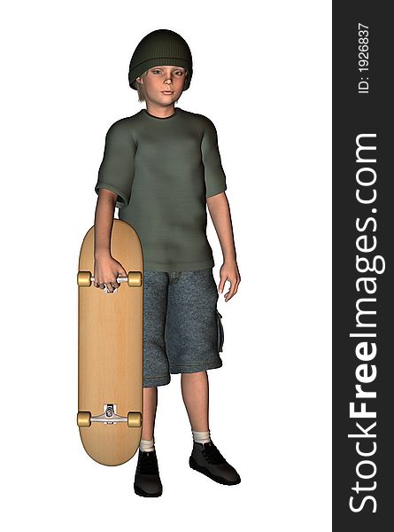 Digital image of young skater boy with attitude. Full body, white background. More pose images in my gallery. Digital image of young skater boy with attitude. Full body, white background. More pose images in my gallery.