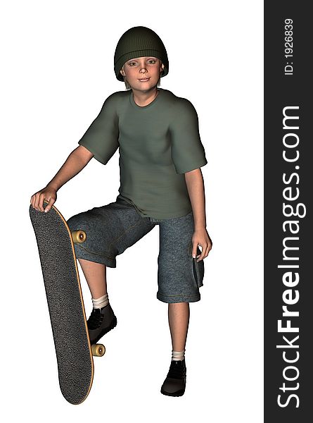 Digital image of young skater boy with attitude. Full body, white background. More pose images in my gallery. Digital image of young skater boy with attitude. Full body, white background. More pose images in my gallery.