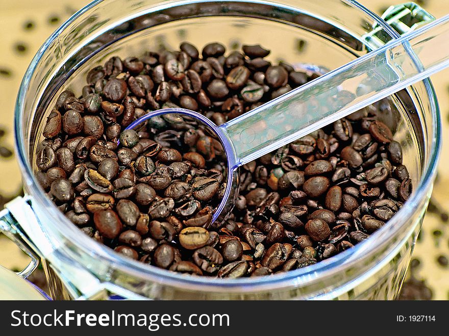 A lot of coffee beans in a glas