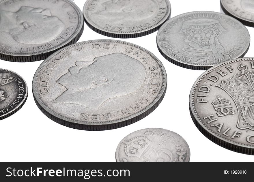Old silver british coins  with the king Georg V portrait