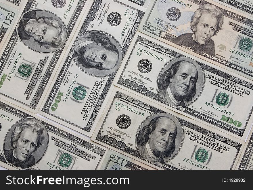 Background  composed from american dollar banknotes. Background  composed from american dollar banknotes