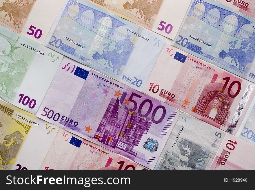 Background  composed from euro banknotes. Background  composed from euro banknotes