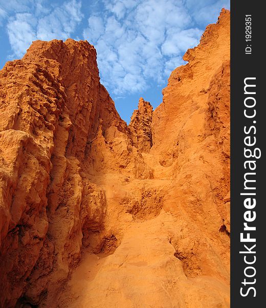 Orange sand rocks, mountain landscape, place for adventure. Orange sand rocks, mountain landscape, place for adventure