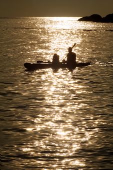 Kayaking Silhoutte Royalty Free Stock Images