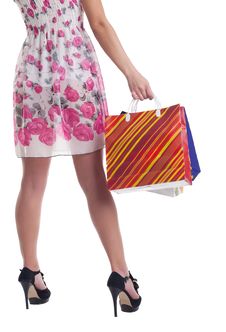 Tall Woman Legs With Stiped Shopping Bags Royalty Free Stock Image Tall Woman Legs With Stiped Shopping Bags Royalty Free Stock Image