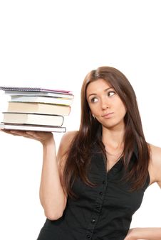 Woman Student Holds Books,textbooks On Hand Stock Image