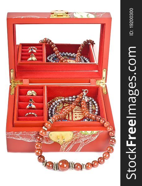 Red Chinese Jewelry Box With Rings And Necklaces