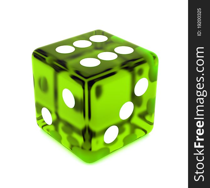 3D Green rolling dice on white background. 3D Green rolling dice on white background