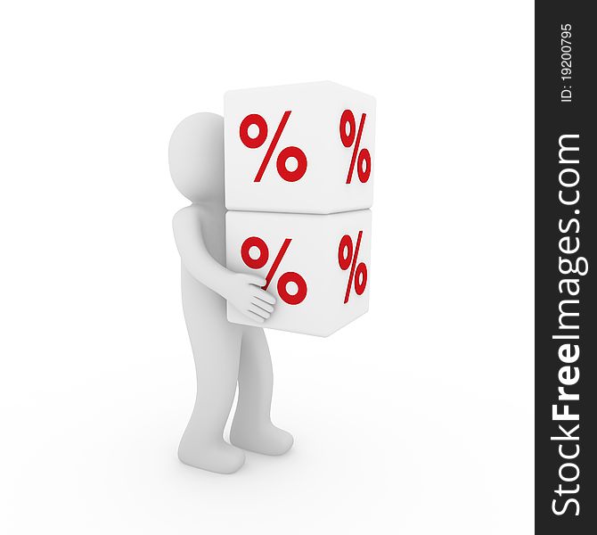 3d human red sale cube success white business. 3d human red sale cube success white business