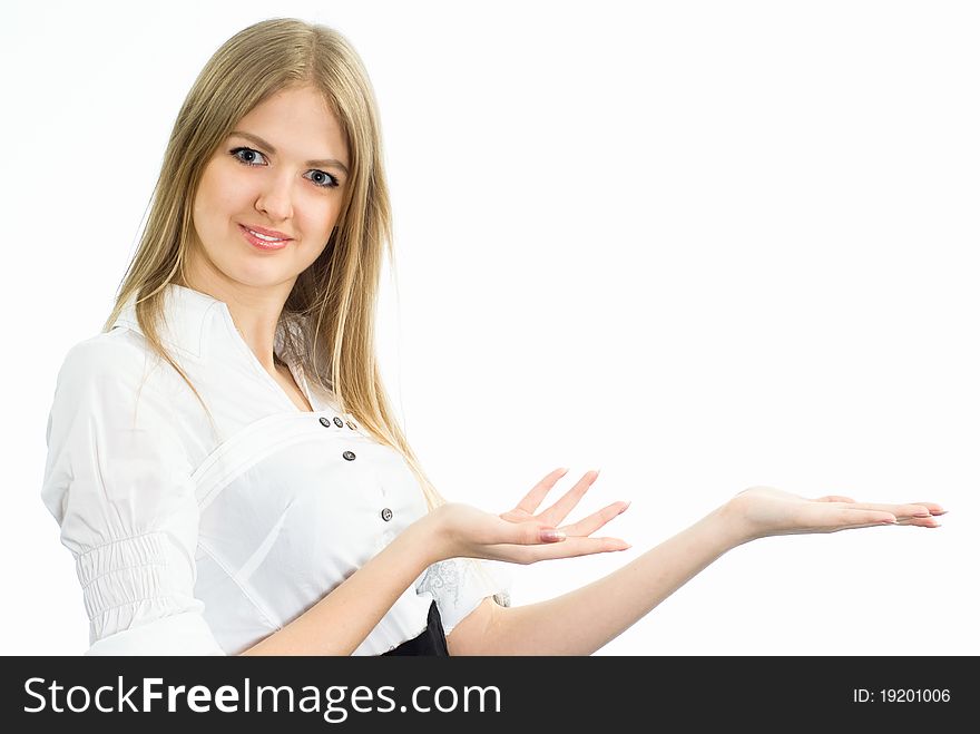 Pretty young girl on a white background. Pretty young girl on a white background