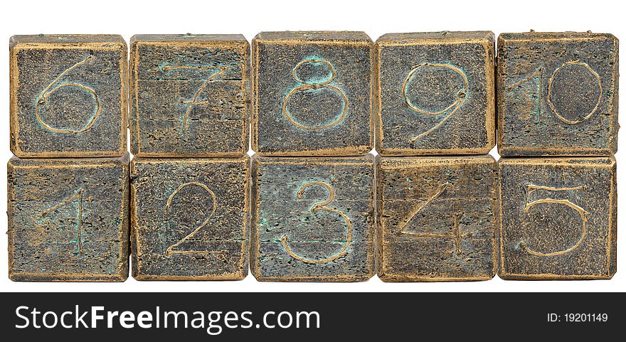 Wooden blocks with numbers on white background
