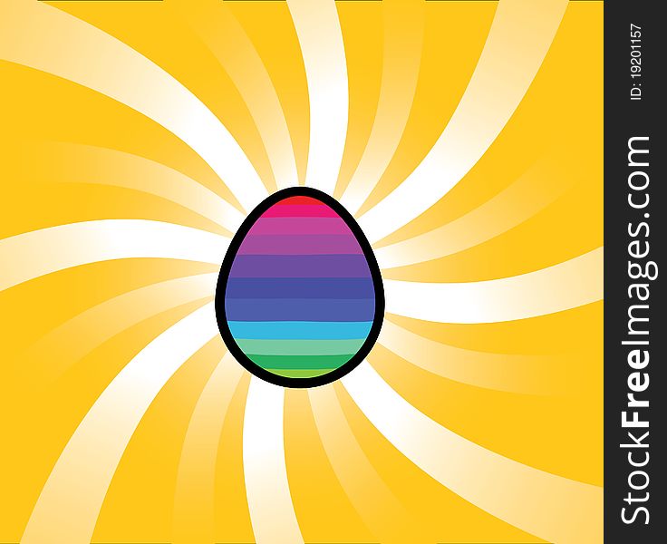 Illustration of a rainbow egg with swirly light bursts from behind it. Eps V8.