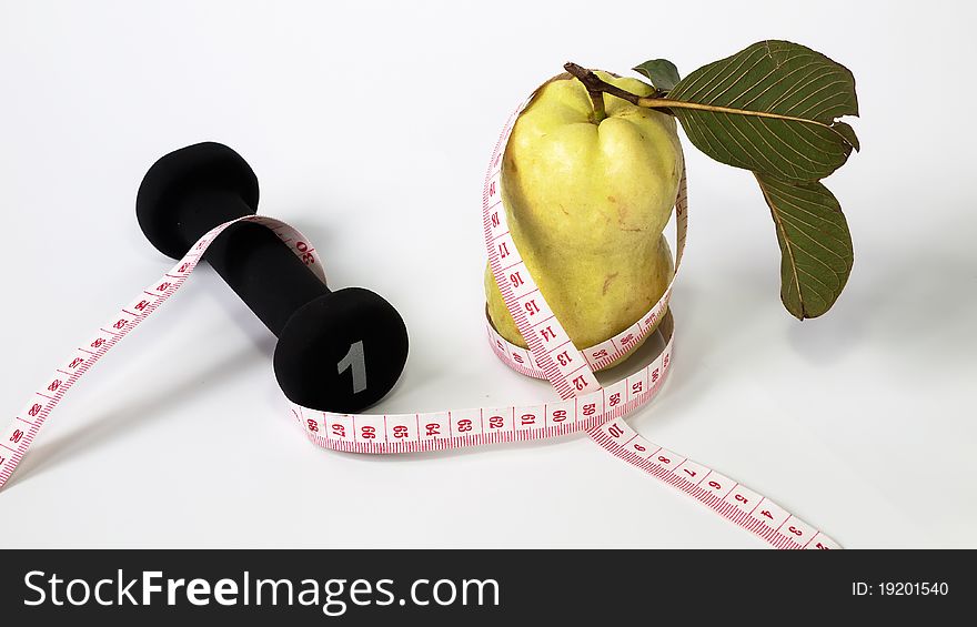 Guava fruit size tape measure and dumbbell