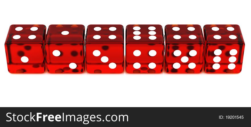 3D Red rolling dice on white background. 3D Red rolling dice on white background
