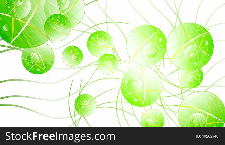 Abstract background - green spheres and lines, bright light. Abstract background - green spheres and lines, bright light
