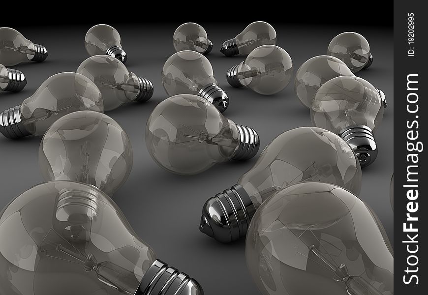 3d illustration of many light bulbs background